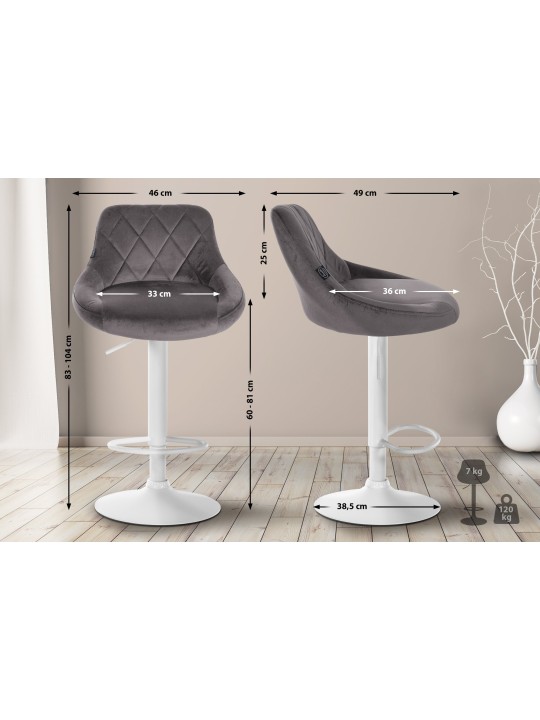 Juego de 2 taburetes de bar Lazio terciopelo, gris Juego de 2 taburetes de bar Lazio terciopelo, gris