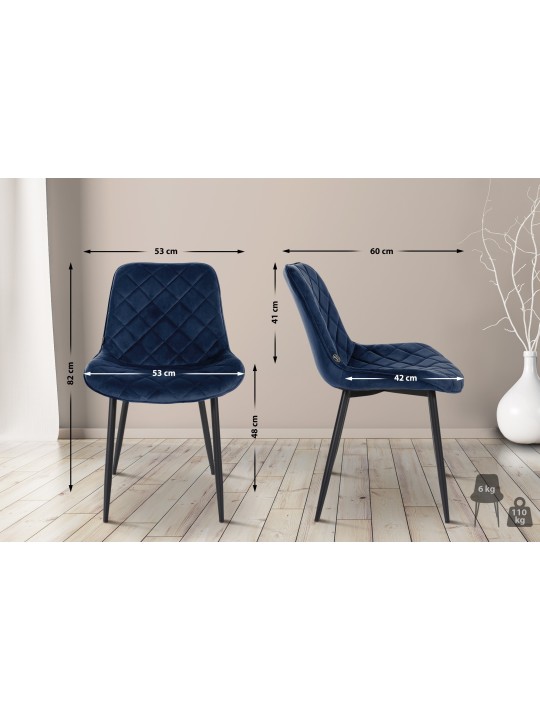 Conjunto de 4 Sillas Muelles Terciopelo, azul Conjunto de 4 Sillas Muelles Terciopelo, azul