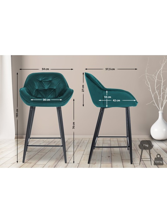 Taburete de bar Gibson 76 terciopelo, verde oscuro