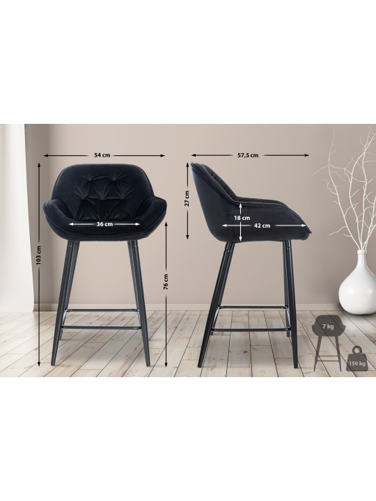 Taburete de bar Gibson 76 terciopelo, negro