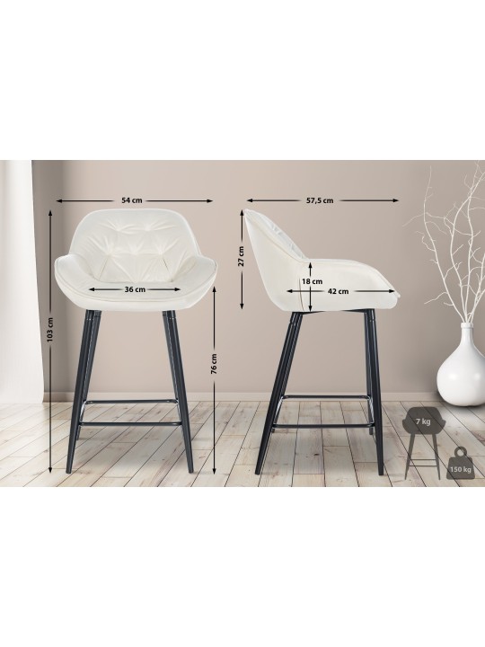 Juego de 2 taburetes de bar Gibson 76 terciopelo, crema Juego de 2 taburetes de bar Gibson 76 terciopelo, crema