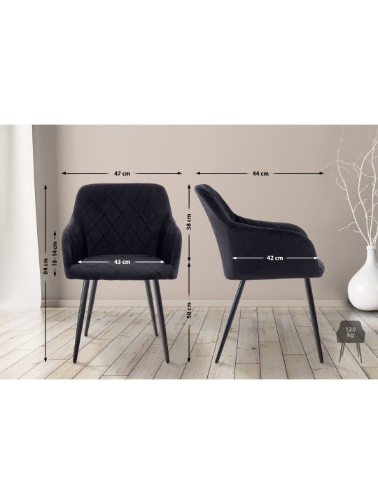Silla de comedor Shila terciopelo, negro