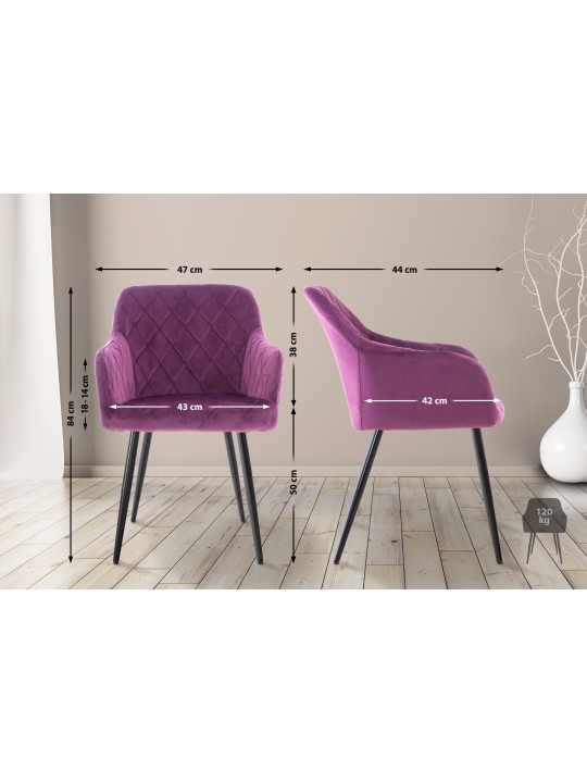 Juego de 2 sillas de comedor Shila terciopelo, lila