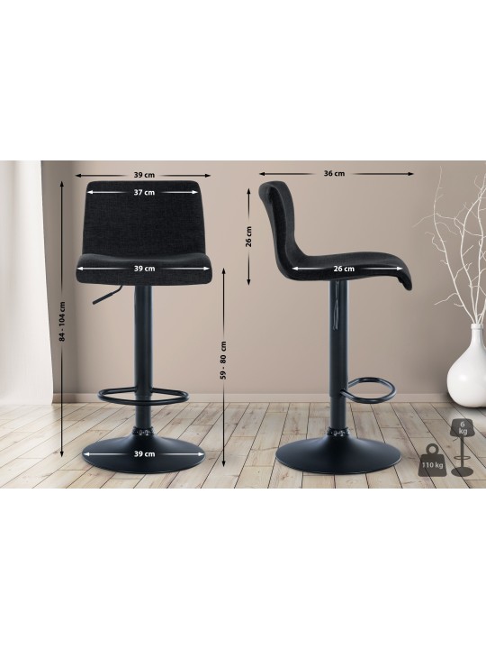 Taburete de bar tela Branford, negro