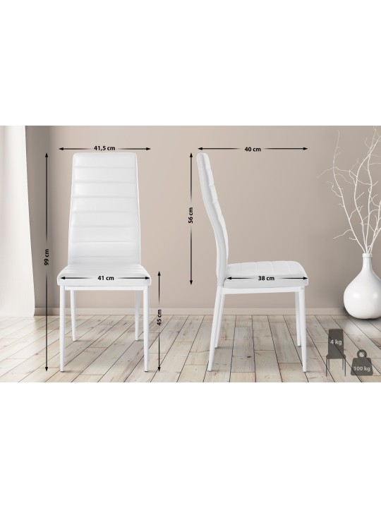 Juego de 4 sillas de comedor Mayfair de piel sintética, blanco