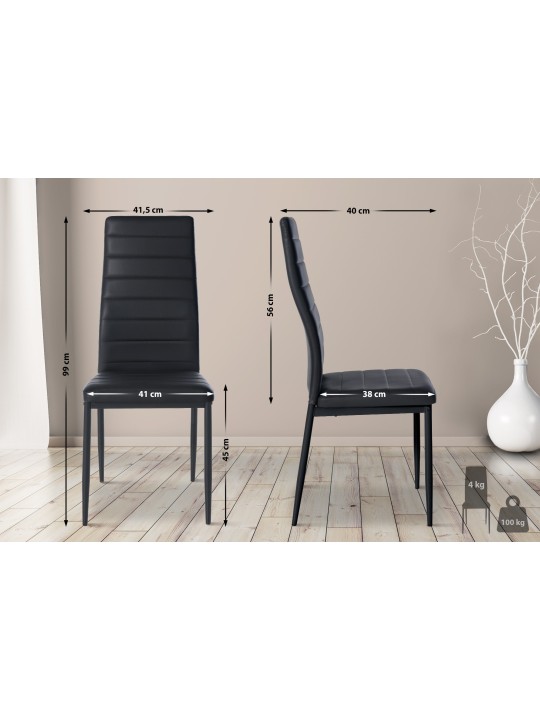 Juego de 4 sillas de comedor Mayfair de piel sintética, negro