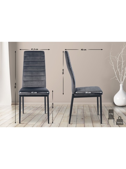 Juego de 6 sillas de comedor Mayfair terciopelo, gris