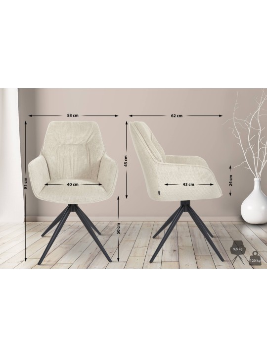 Silla de comedor Jules tela, crema