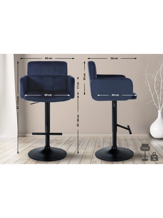 Taburete de bar Los Ángeles terciopelo, azul