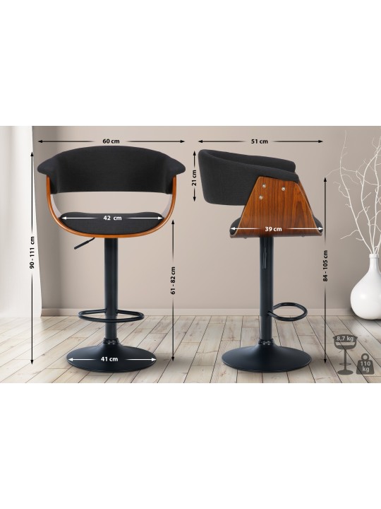 Juego de 2 taburetes de bar tela Vestal, nogal/negro Juego de 2 taburetes de bar tela Vestal, nogal/negro