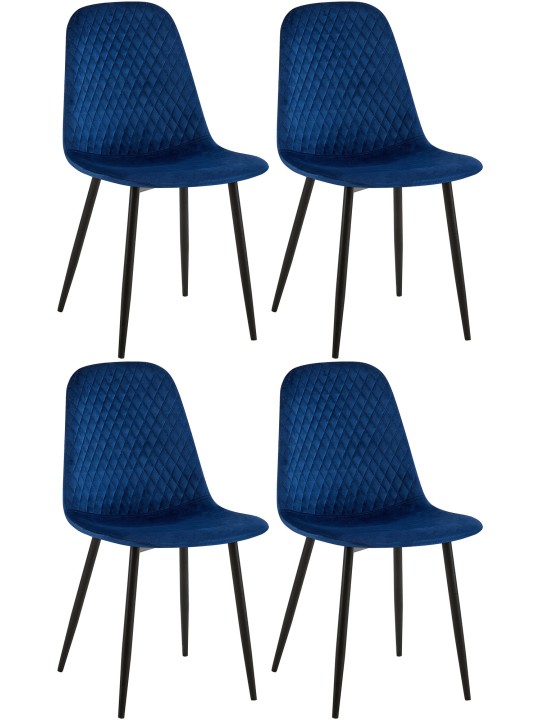 Conjunto de 4 sillas Giverny terciopelo, azul