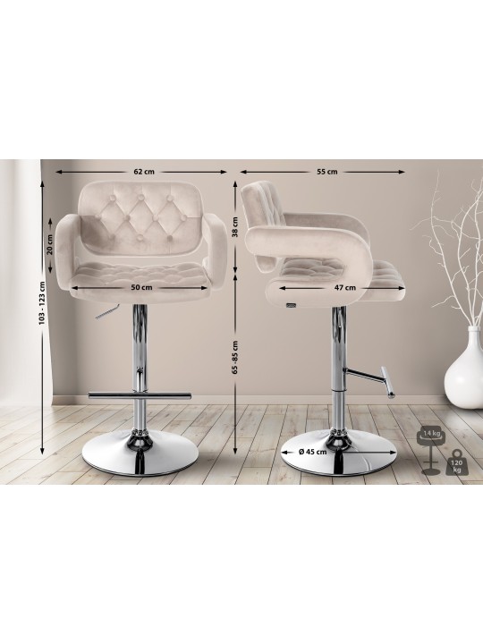 Taburete de bar Dublin terciopelo cromado, crema