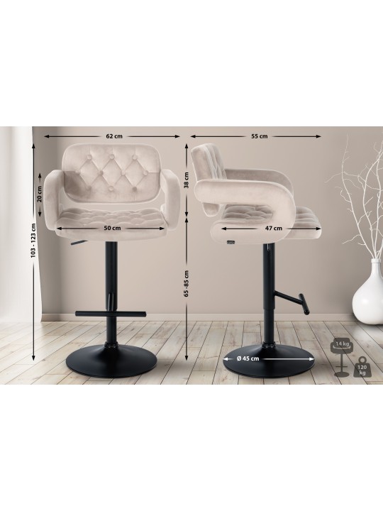 Taburete de bar Dublin terciopelo, crema