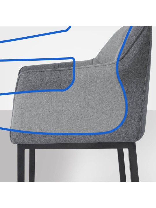 Taburete de bar Damaso B de fieltro con estructura de 4 pies, gris