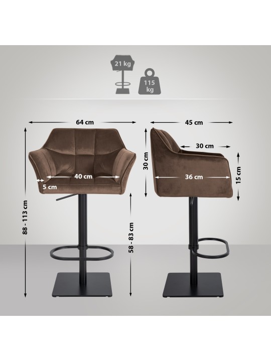 Taburete de bar Damaso B terciopelo, marrón
