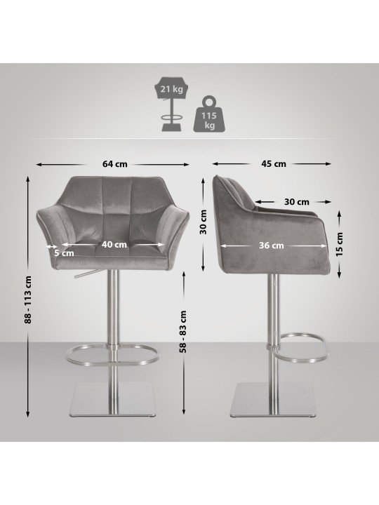 Taburete de bar Damaso E terciopelo, gris