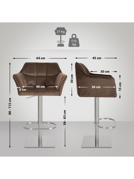 Taburete de bar Damaso E terciopelo, marrón