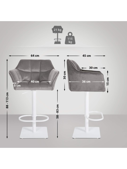 Taburete de bar Damaso W terciopelo, gris