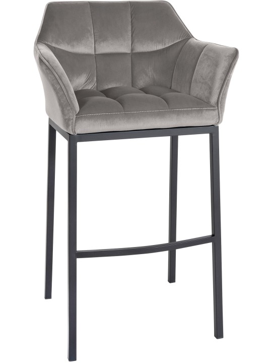 Taburete de bar Damaso B terciopelo con estructura de 4 pies, gris