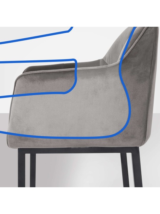 Taburete de bar Damaso B terciopelo con estructura de 4 pies, gris