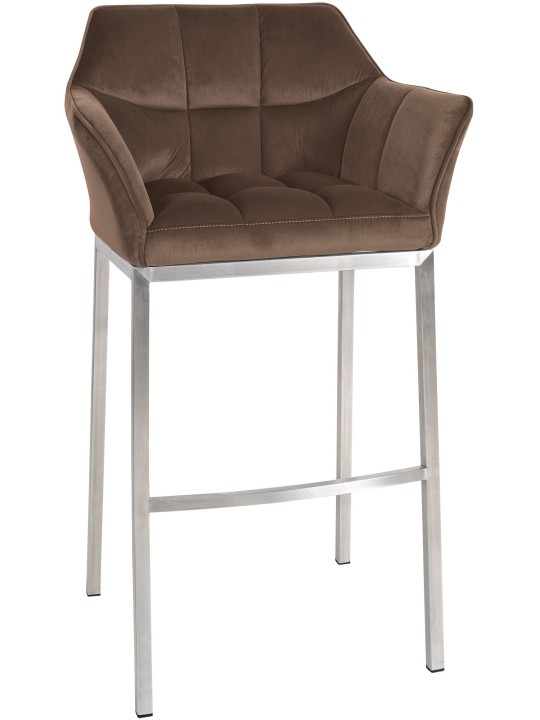 Taburete de bar Damaso E terciopelo con estructura de 4 pies, marrón