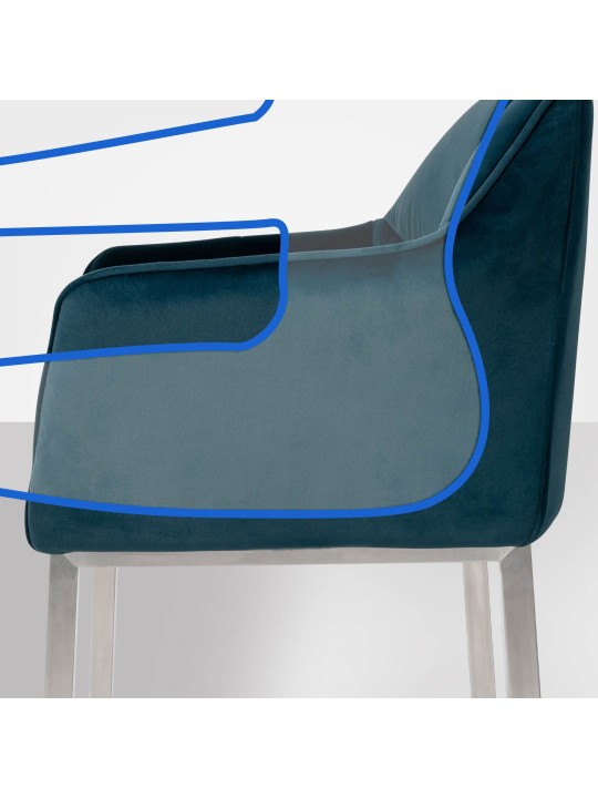 Taburete de bar Damaso E terciopelo con estructura de 4 pies, verde