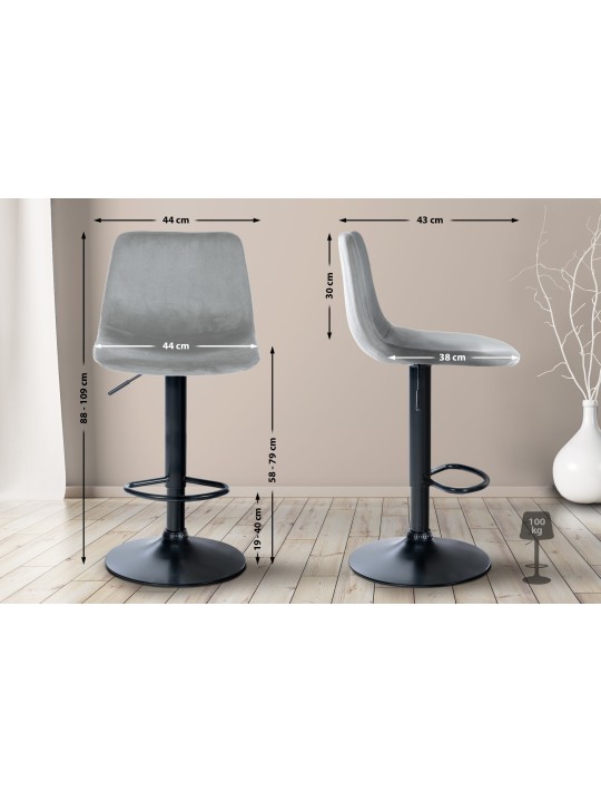 Juego de 2 taburetes de bar Divo terciopelo, gris Juego de 2 taburetes de bar Divo terciopelo, gris