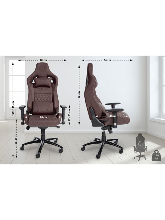 Silla de oficina Keren de cuero genuino, marrón