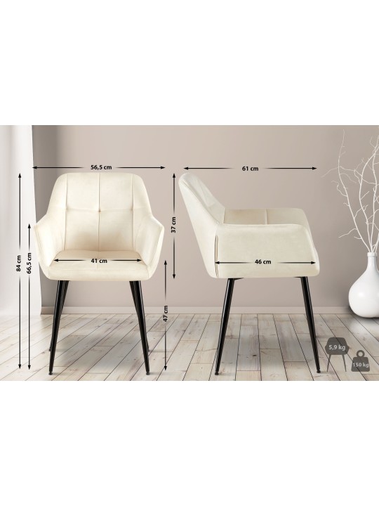 Juego de 2 sillas de comedor Emia terciopelo, crema