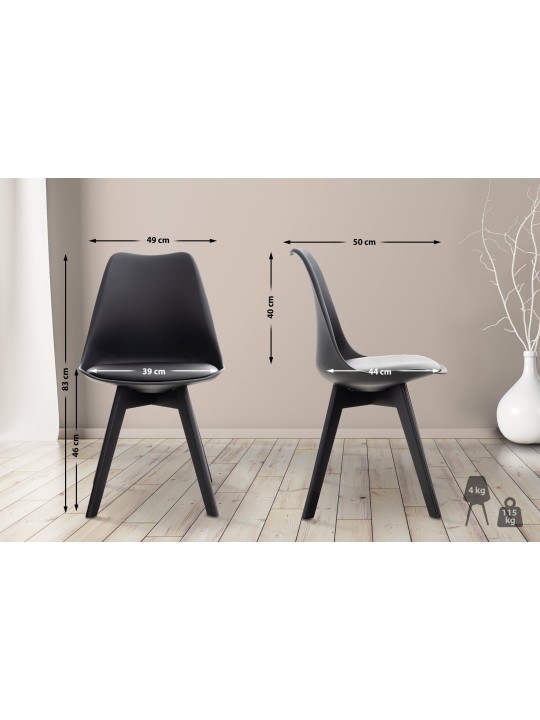 Conjunto de 4 sillas Linares plástico, negro/negro