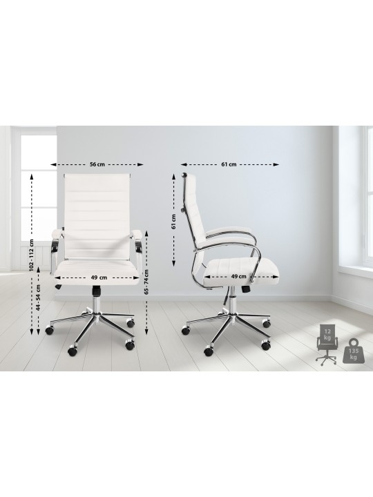 Silla de oficina Mollis de cuero genuino, blanco