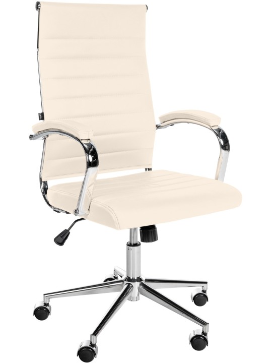 Silla de oficina Mollis de cuero genuino, crema