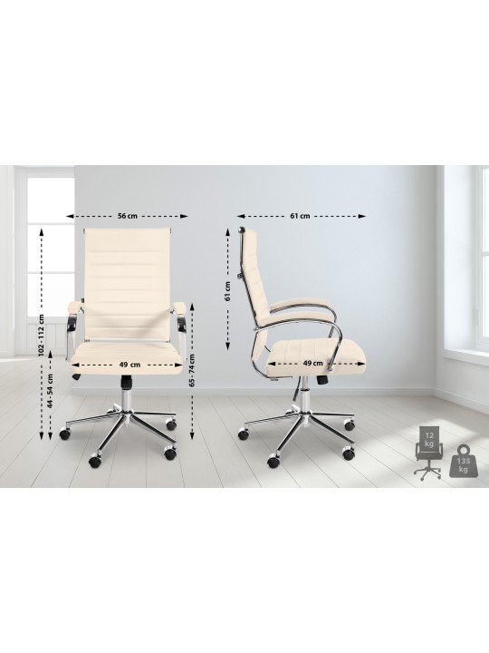 Silla de oficina Mollis de cuero genuino, crema
