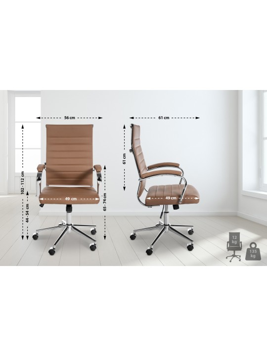 Silla de oficina Mollis de cuero genuino, marrón claro