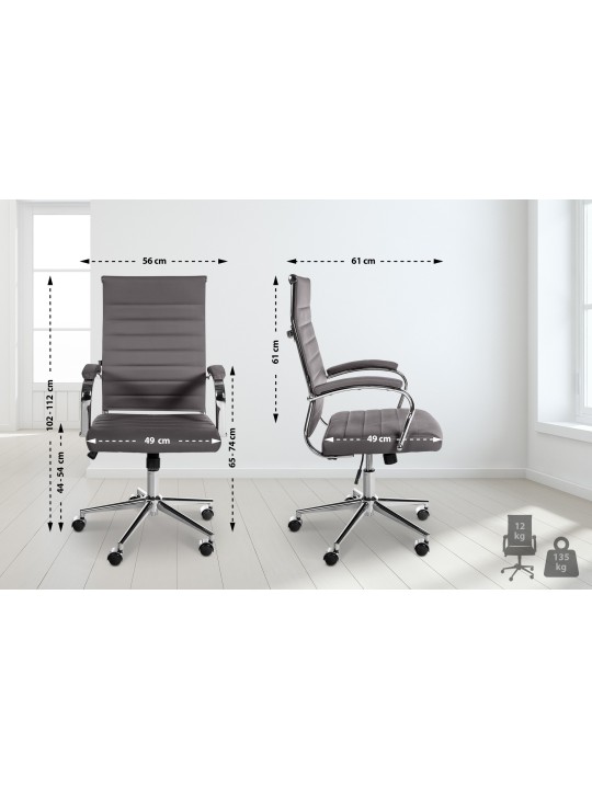 Silla de oficina Mollis de cuero genuino, gris