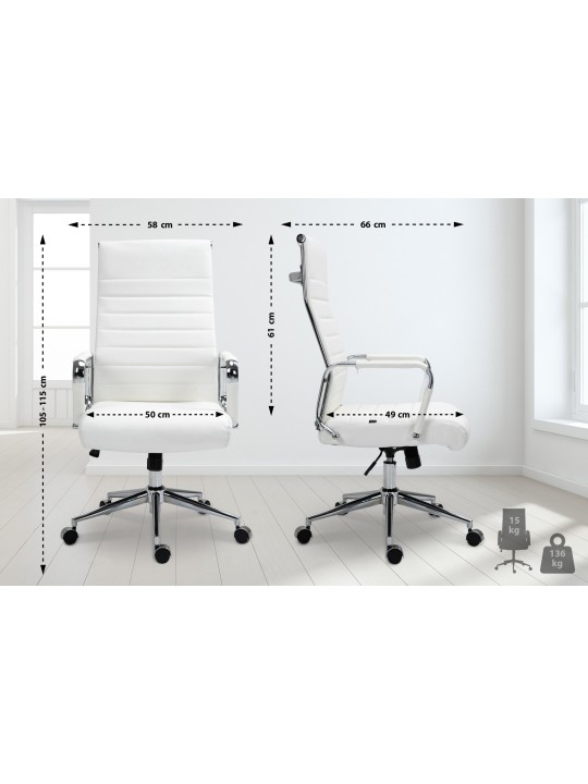Silla de oficina Columbus cuero auténtico, blanco