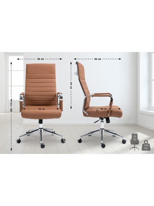 Silla de oficina Columbus cuero auténtico, marrón claro