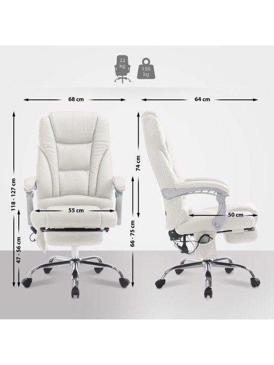 Silla de oficina Pacific con función de masaje V2, blanco