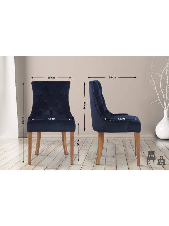 Juego de 4 sillas de comedor Aberdeen terciopelo antiguo-claro, azul Juego de 4 sillas de comedor Aberdeen terciopelo antiguo-claro, azul