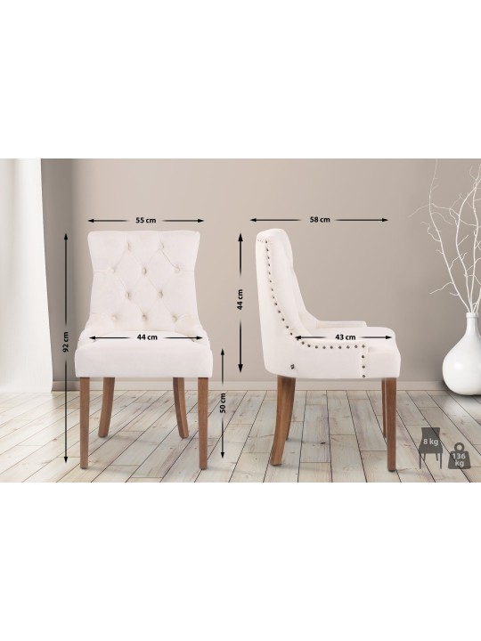 Juego de 4 sillas de comedor Aberdeen terciopelo antiguo-claro, crema