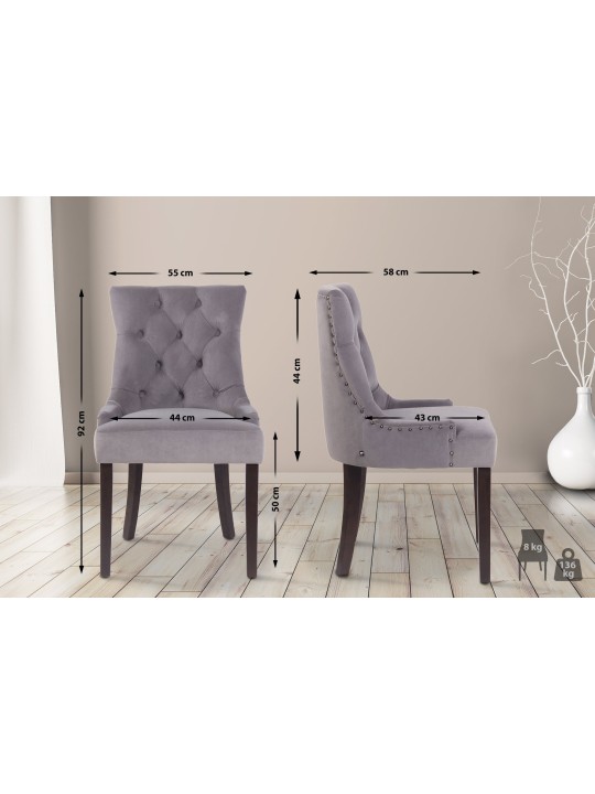 Juego de 4 sillas de comedor Aberdeen terciopelo antiguo, gris