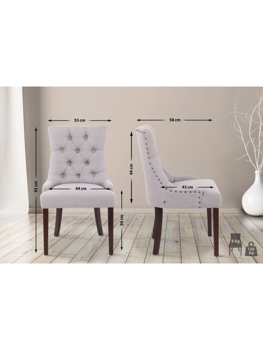 Juego de 2 sillas de comedor Aberdeen tela antigua, gris