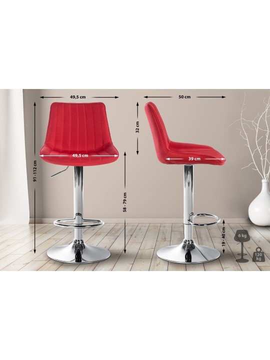 Juego de 2 taburetes de bar Toni tela cromo, rojo Juego de 2 taburetes de bar Toni tela cromo, rojo
