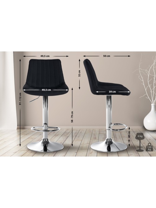 Juego de 2 taburetes de bar Toni tela cromo, negro Juego de 2 taburetes de bar Toni tela cromo, negro