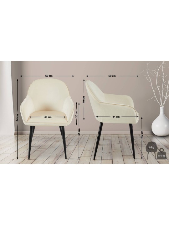 Silla de comedor de terciopelo Boise, crema