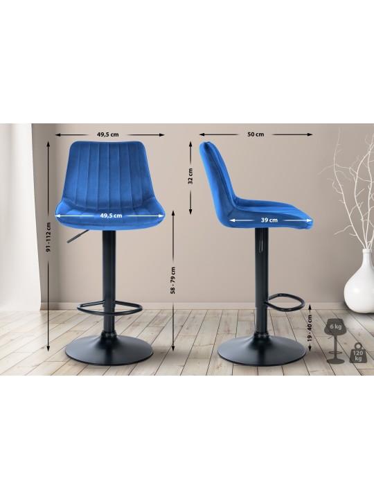 Juego de 2 taburetes de bar Toni terciopelo, azul Juego de 2 taburetes de bar Toni terciopelo, azul