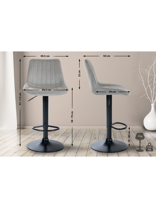 Juego de 2 taburetes de bar Toni terciopelo, gris Juego de 2 taburetes de bar Toni terciopelo, gris