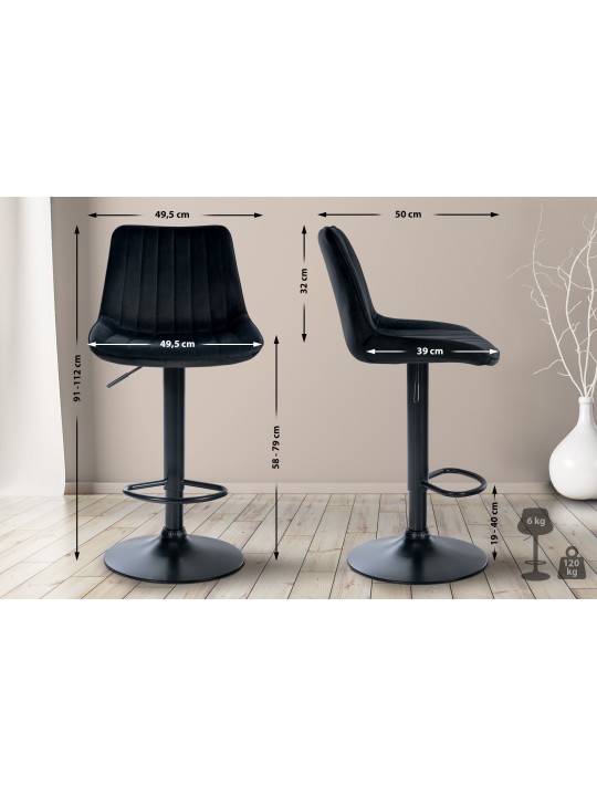 Juego de 2 taburetes de bar Toni terciopelo, negro Juego de 2 taburetes de bar Toni terciopelo, negro