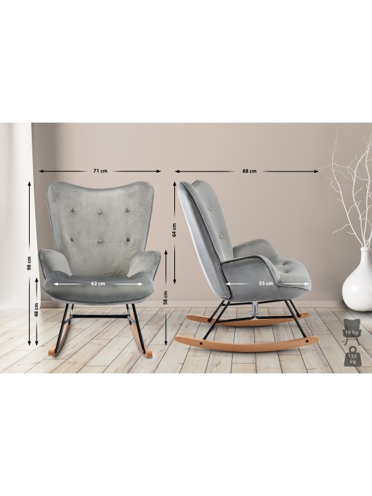 Mecedora Sanka terciopelo, gris Mecedora Sanka terciopelo, gris