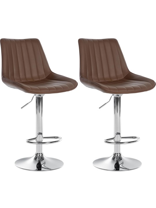 Juego de 2 taburetes de bar Toni polipiel cromado, marrón